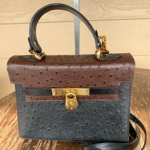 Due Fratelli Black & Brown Ostrich Leather Bag